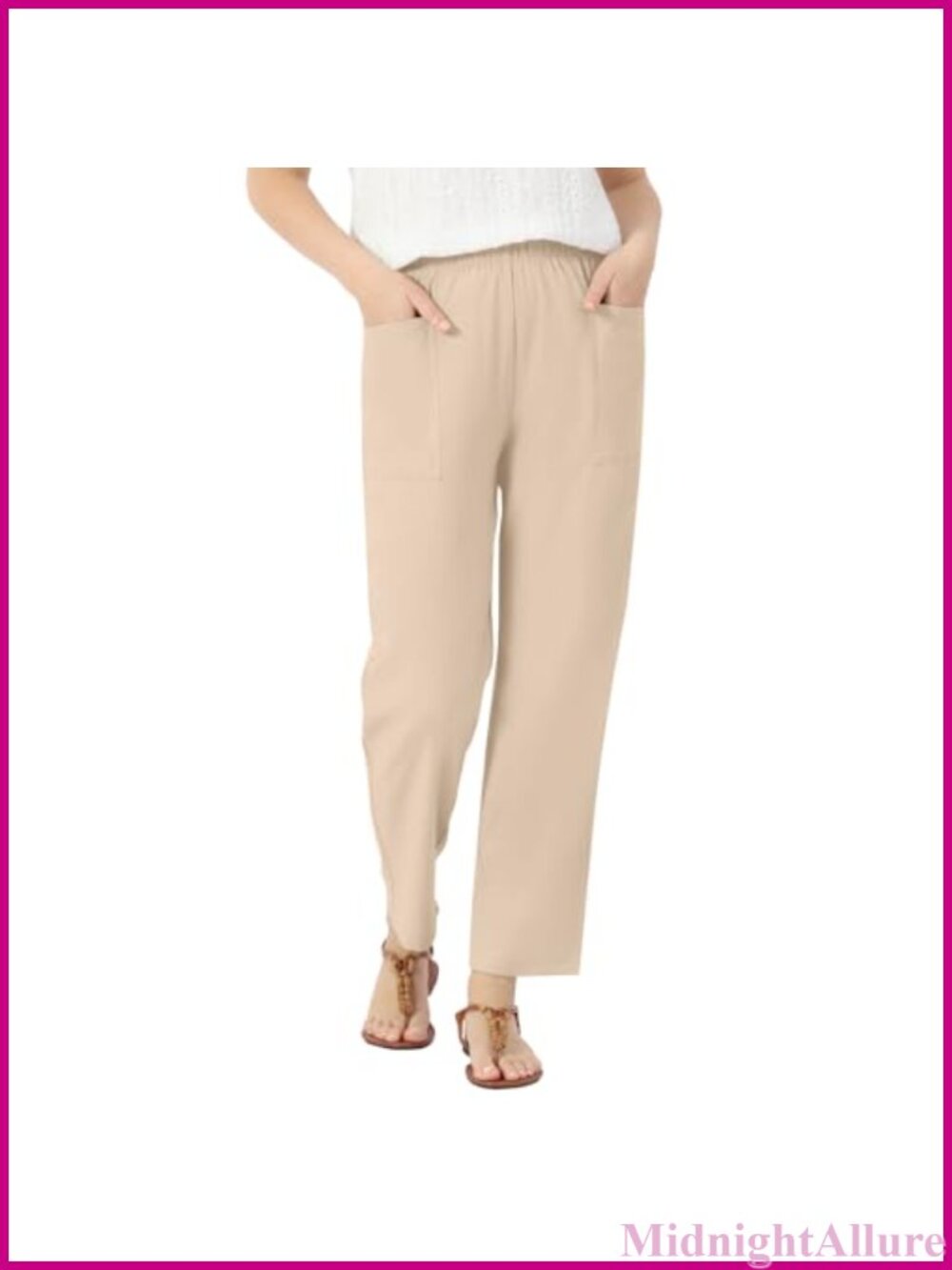 Linen Blend Wide Leg High Waist Casual Summer Pants with Pockets